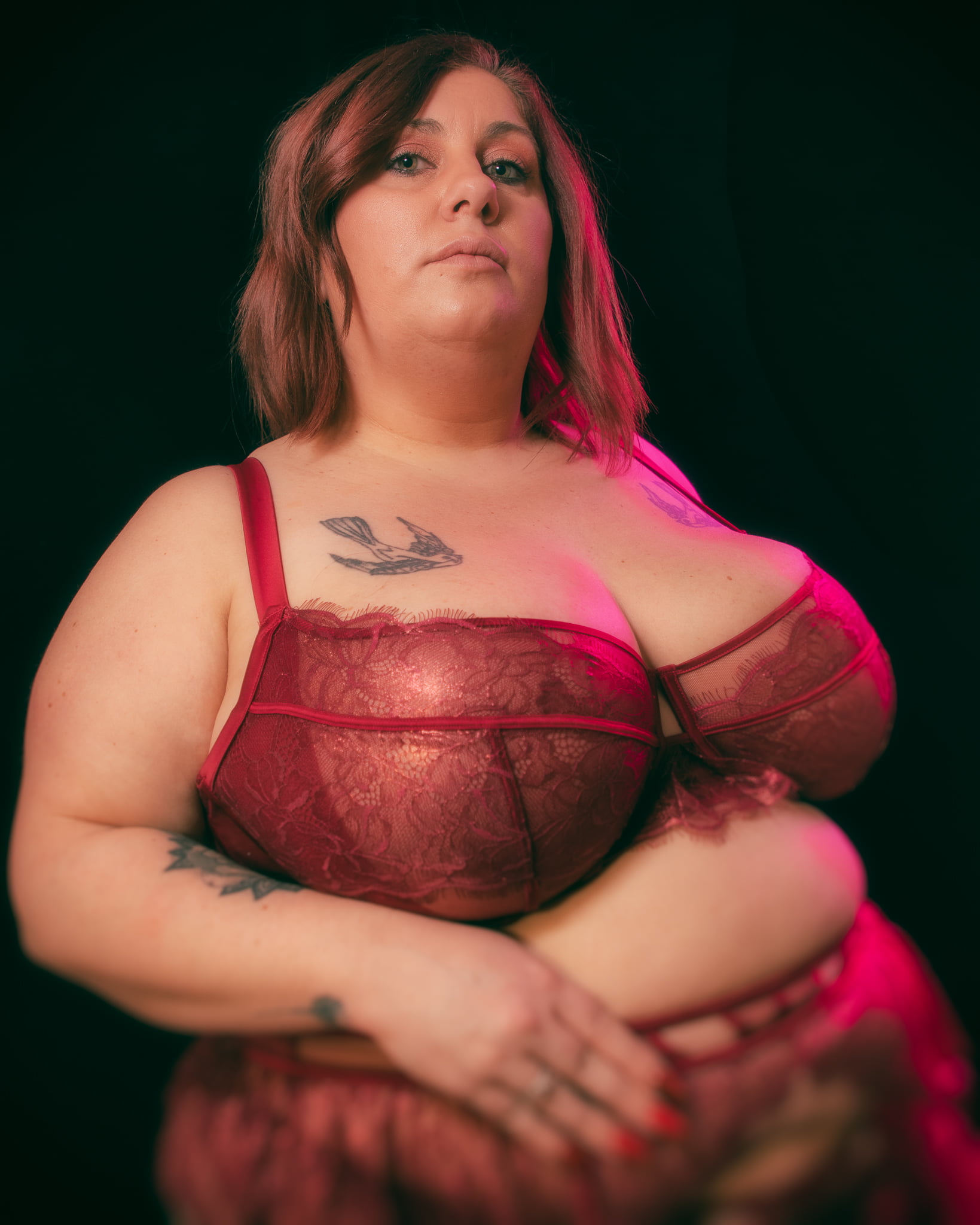 a person in red lingerie